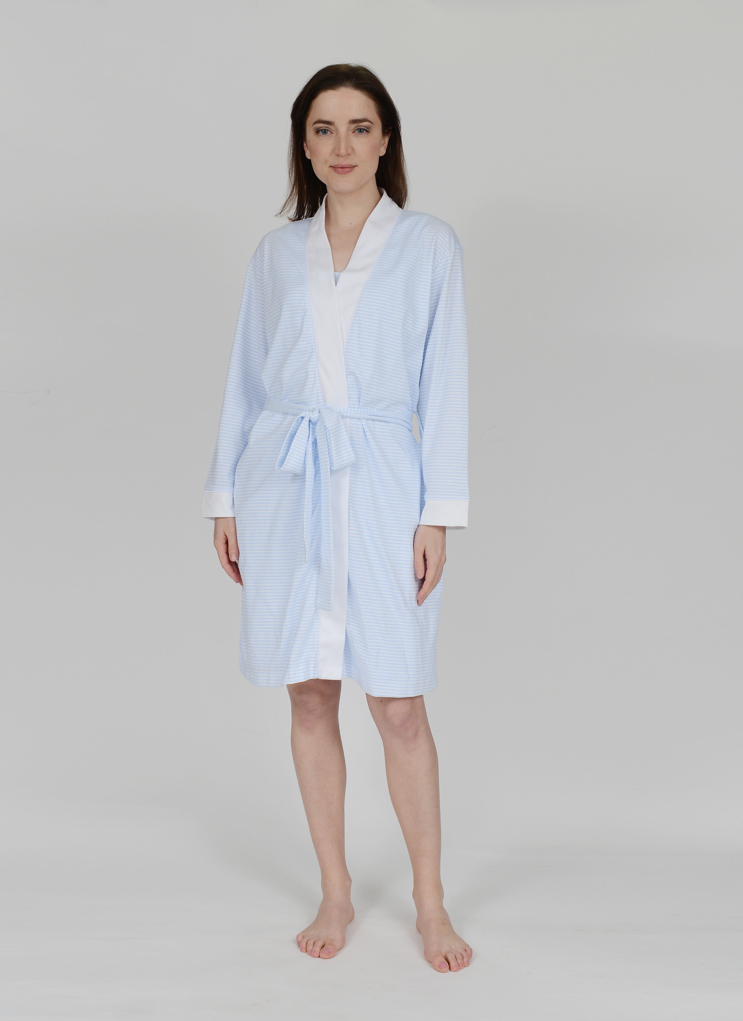 Closed Short Robe Classic Stripe Short Kimono Robe w/set in Belt – Cotn Collection