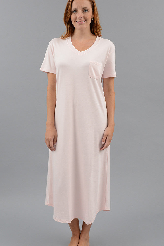 Classic Short Sleeve V-Neck Long Nightgown